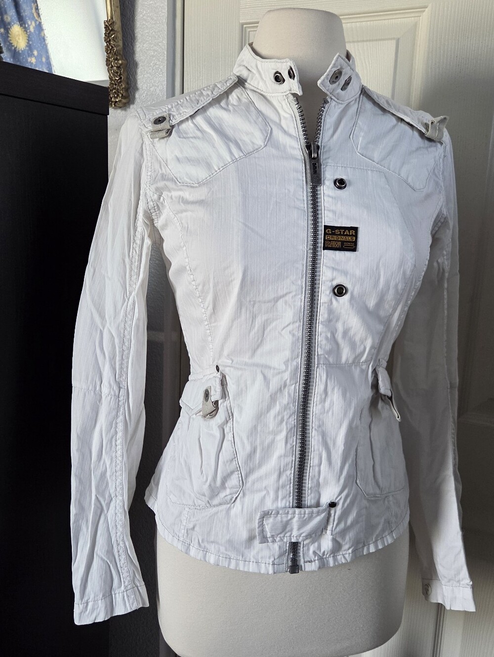 G-Star RAW Women's White Utility Zip Jacket w/ Pockets Cotton Size M